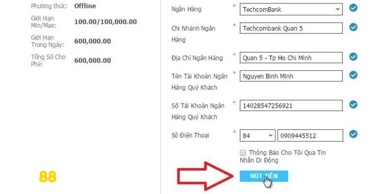 Các bước rút tiền tại nhà cái We88 rất nhanh gọn.