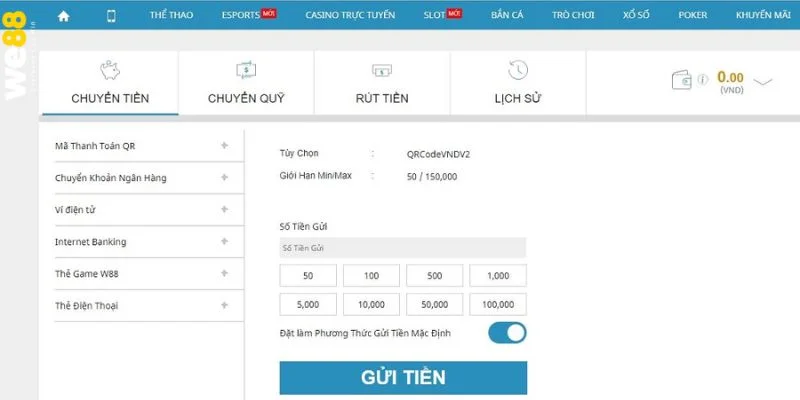 Nạp tiền tại We88 có thể thực hiện theo nhiều phương thức.
